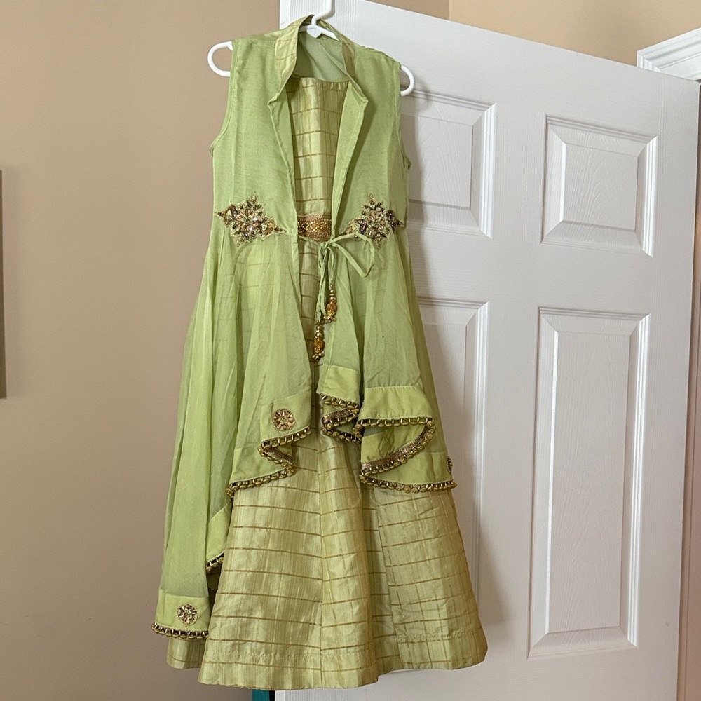 Elegant Green Layered Dress with Embellishments.EUC. Indian dress. Diwali. Party